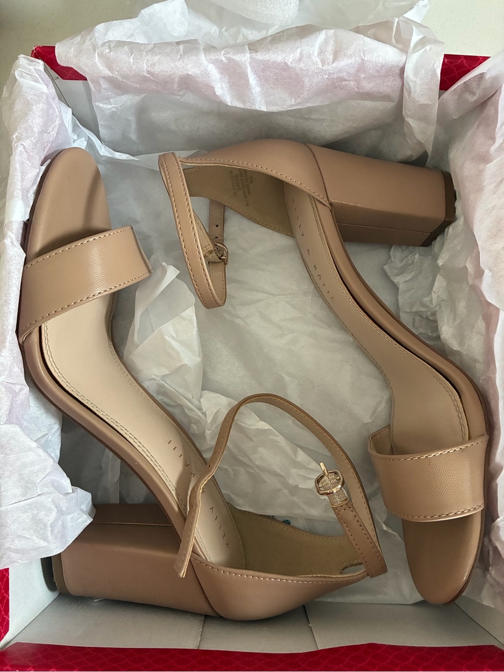 Kelly & Katie Beige Block Heel Ankle Strap Sandals
